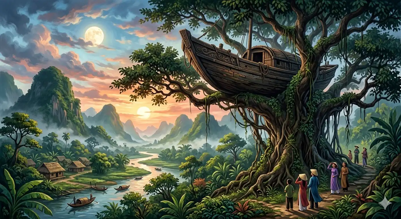 Truyền Thuyết Dân Gian: Chiếc Thuyền Mắc Trên Ngọn Cây (ảnh minh họa)